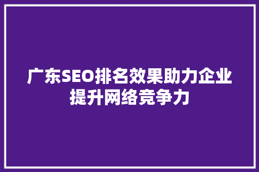 广东SEO排名效果助力企业提升网络竞争力