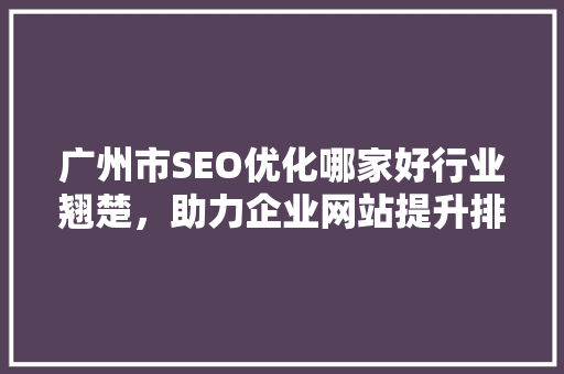 广州市SEO优化哪家好行业翘楚，助力企业网站提升排名
