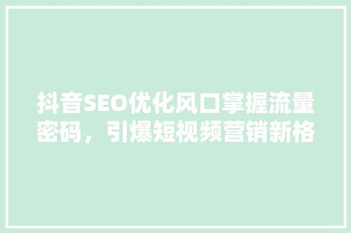抖音SEO优化风口掌握流量密码，引爆短视频营销新格局