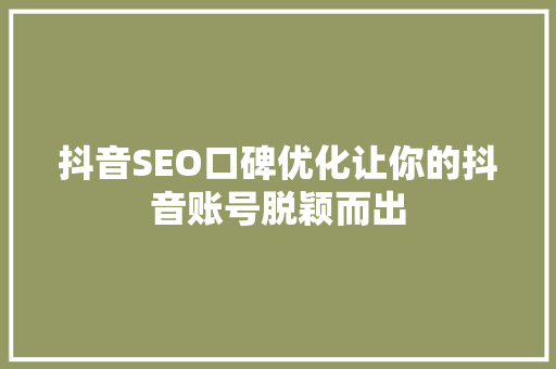 抖音SEO口碑优化让你的抖音账号脱颖而出