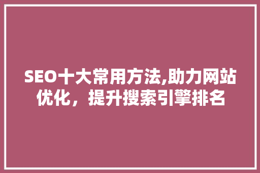 SEO十大常用方法,助力网站优化，提升搜索引擎排名
