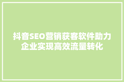 抖音SEO营销获客软件助力企业实现高效流量转化