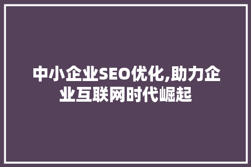 中小企业SEO优化,助力企业互联网时代崛起