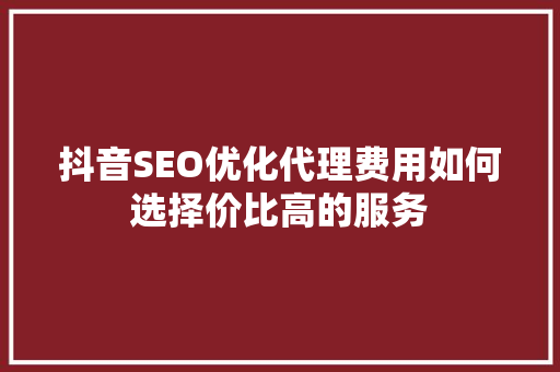 抖音SEO优化代理费用如何选择价比高的服务
