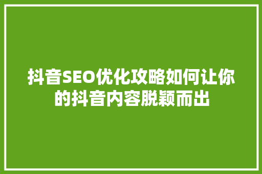 抖音SEO优化攻略如何让你的抖音内容脱颖而出