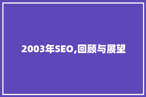 2003年SEO,回顾与展望