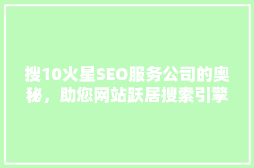 搜10火星SEO服务公司的奥秘，助您网站跃居搜索引擎前列