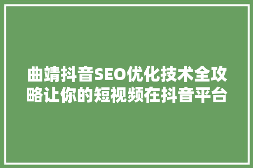 曲靖抖音SEO优化技术全攻略让你的短视频在抖音平台脱颖而出