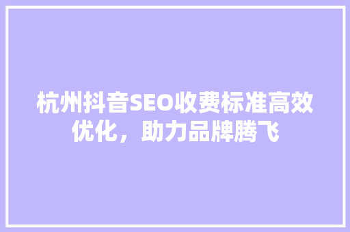 杭州抖音SEO收费标准高效优化，助力品牌腾飞