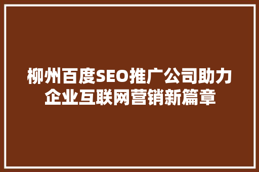 柳州百度SEO推广公司助力企业互联网营销新篇章