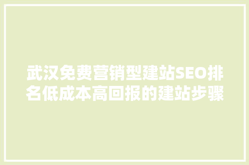 武汉免费营销型建站SEO排名低成本高回报的建站步骤