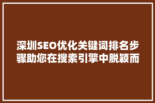 深圳SEO优化关键词排名步骤助您在搜索引擎中脱颖而出