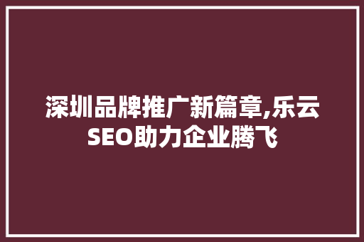 深圳品牌推广新篇章,乐云SEO助力企业腾飞