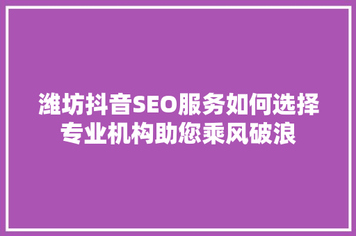 潍坊抖音SEO服务如何选择专业机构助您乘风破浪