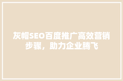 灰帽SEO百度推广高效营销步骤，助力企业腾飞