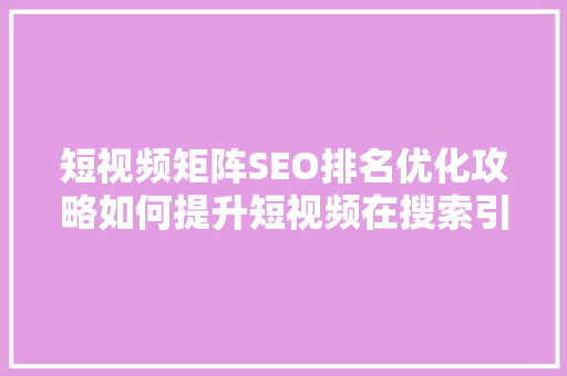 短视频矩阵SEO排名优化攻略如何提升短视频在搜索引擎中的曝光度