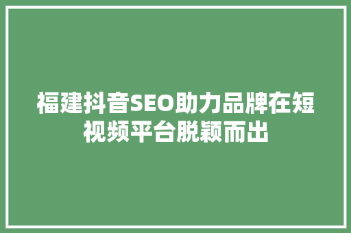 福建抖音SEO助力品牌在短视频平台脱颖而出