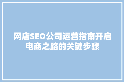 网店SEO公司运营指南开启电商之路的关键步骤