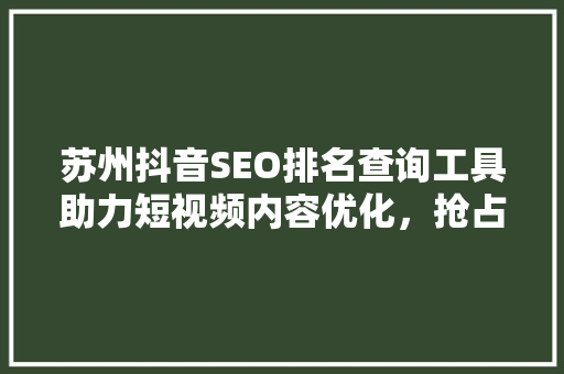 苏州抖音SEO排名查询工具助力短视频内容优化，抢占流量高地