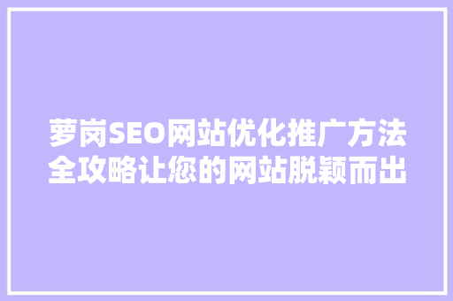 萝岗SEO网站优化推广方法全攻略让您的网站脱颖而出