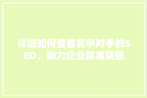 详细如何查看竞争对手的SEO，助力企业精准突破