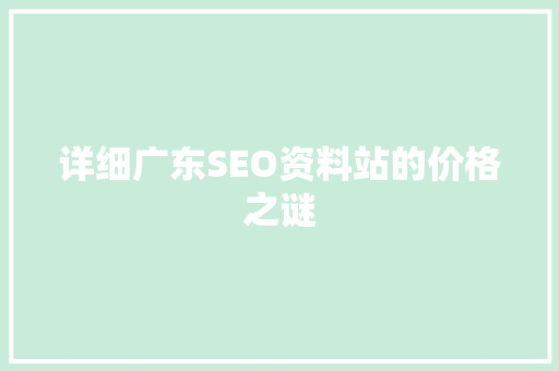 详细广东SEO资料站的价格之谜