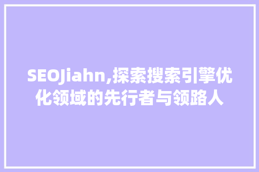 SEOJiahn,探索搜索引擎优化领域的先行者与领路人