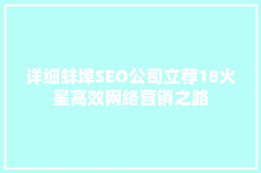 详细蚌埠SEO公司立荐18火星高效网络营销之路