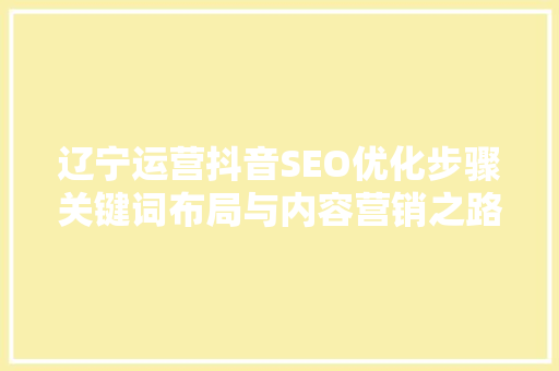 辽宁运营抖音SEO优化步骤关键词布局与内容营销之路