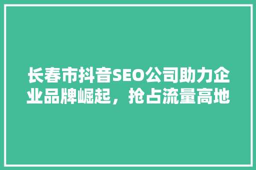 长春市抖音SEO公司助力企业品牌崛起，抢占流量高地