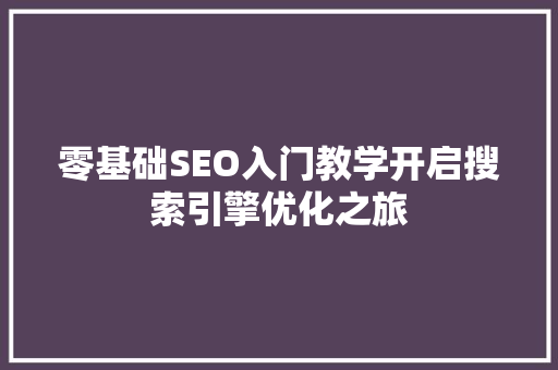 零基础SEO入门教学开启搜索引擎优化之旅