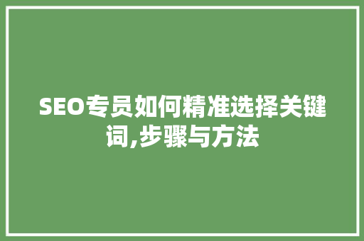 SEO专员如何精准选择关键词,步骤与方法