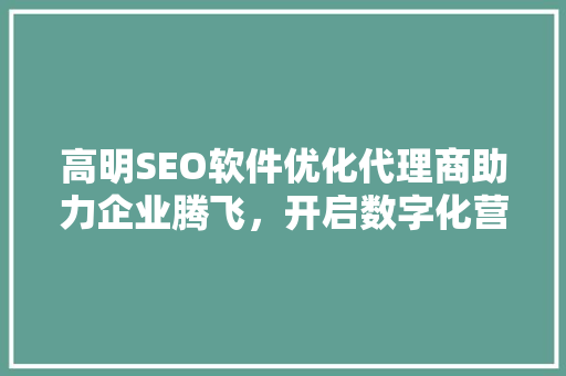 高明SEO软件优化代理商助力企业腾飞，开启数字化营销新篇章