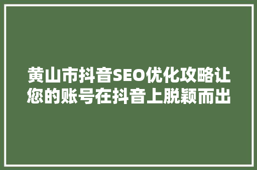 黄山市抖音SEO优化攻略让您的账号在抖音上脱颖而出