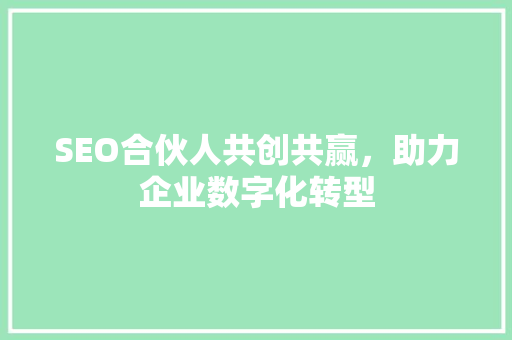 SEO合伙人共创共赢，助力企业数字化转型