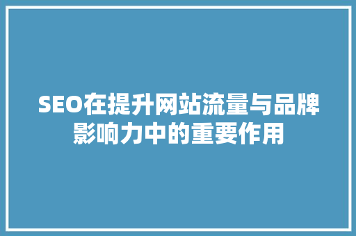 SEO在提升网站流量与品牌影响力中的重要作用