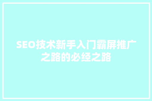 SEO技术新手入门霸屏推广之路的必经之路