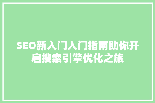 SEO新入门入门指南助你开启搜索引擎优化之旅