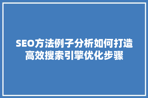 SEO方法例子分析如何打造高效搜索引擎优化步骤