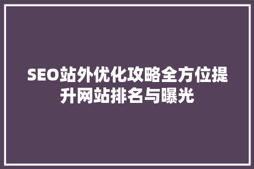 SEO站外优化攻略全方位提升网站排名与曝光
