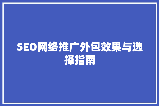 SEO网络推广外包效果与选择指南