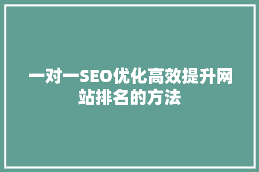 一对一SEO优化高效提升网站排名的方法