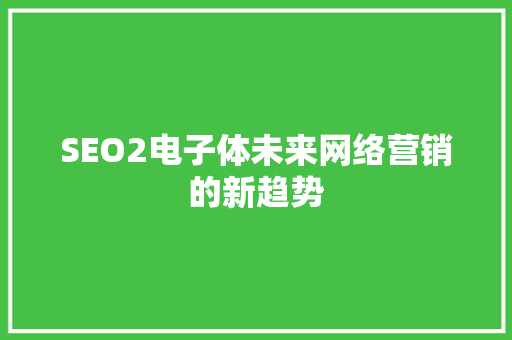 SEO2电子体未来网络营销的新趋势