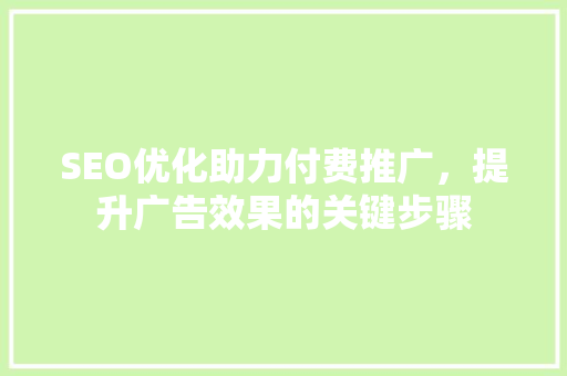 SEO优化助力付费推广，提升广告效果的关键步骤