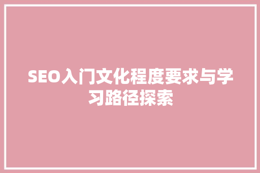 SEO入门文化程度要求与学习路径探索