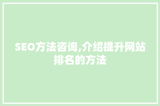 SEO方法咨询,介绍提升网站排名的方法