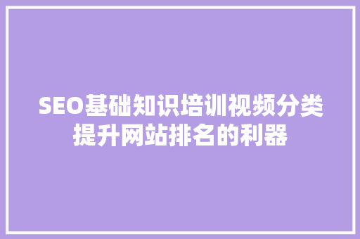 SEO基础知识培训视频分类提升网站排名的利器