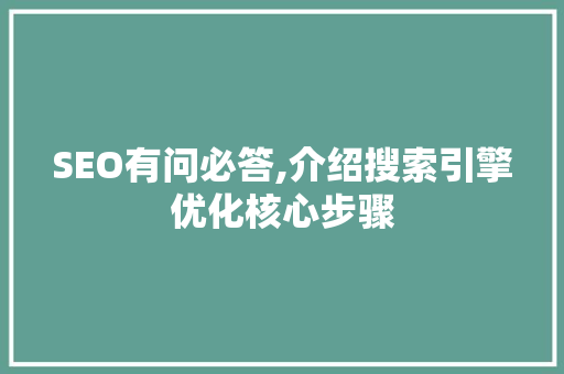 SEO有问必答,介绍搜索引擎优化核心步骤