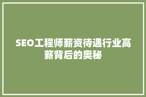 SEO工程师薪资待遇行业高薪背后的奥秘