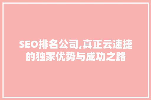 SEO排名公司,真正云速捷的独家优势与成功之路